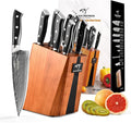 NANFANG BROTHERS Damascus Knife Set, 9-Piece VG10 Kitchen Knives with Block | 9-piece professional Damascus kitchen knife set with VG10 steel core, 66 layers, wood block, and ABS handles
