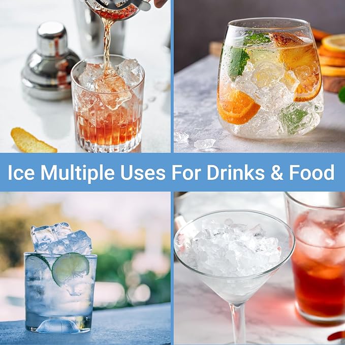 EUHOMY Countertop Ice Maker Machine with Handle, 26lbs in 24Hrs, 9 Ice Cubes & Perfect Stix Icebag10TT-50 Ice Bag with Twist Tie Enclosure, 10 lbs (50/Pk), Clear