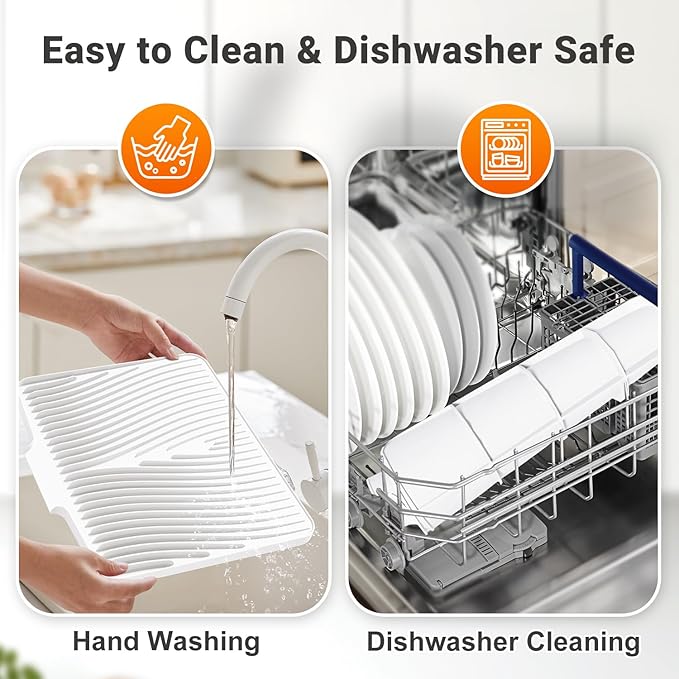 Silicone Dish Drying Mat for Kitchen Counter, Dish Drying Pad, Non-Slip Drain Pad with Built-in Drain, Heat Resistant Stone Drying Mat
