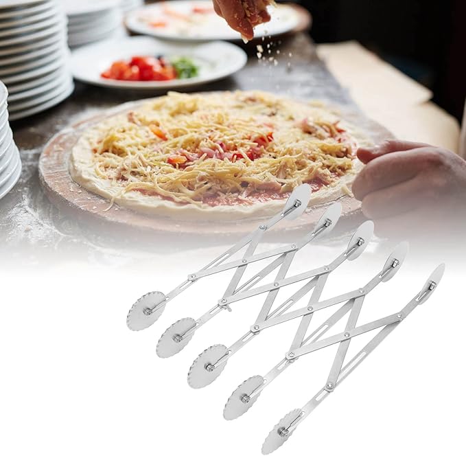 5 Wheel Pizza Cutter, Stainless Pizza Slicer, Expandable Pizza Slicer Multi-Round Pastry Cutter, Stainless Steel Retractable Pastry Cutter Roller Kitchen Baking Accessory for Cake Dough