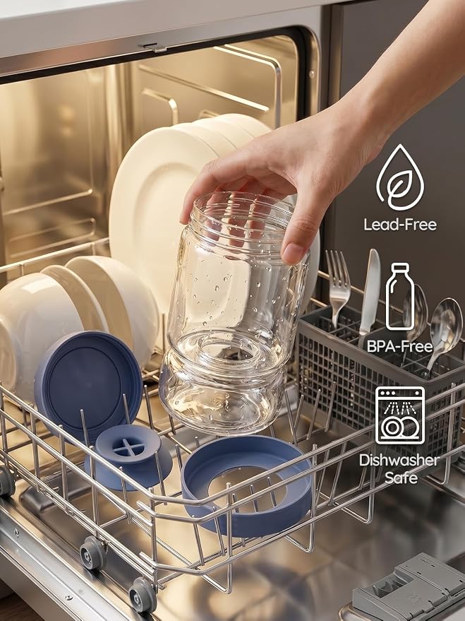 Homnoble Pickle Jar with Strainer Flip for Pickle Juice Separator from Wet and Dry, Upgrade Food-grade ABS Lid and BPA Free Hourglass Pickle Jar for Airtight Food Storage, Haze Blue