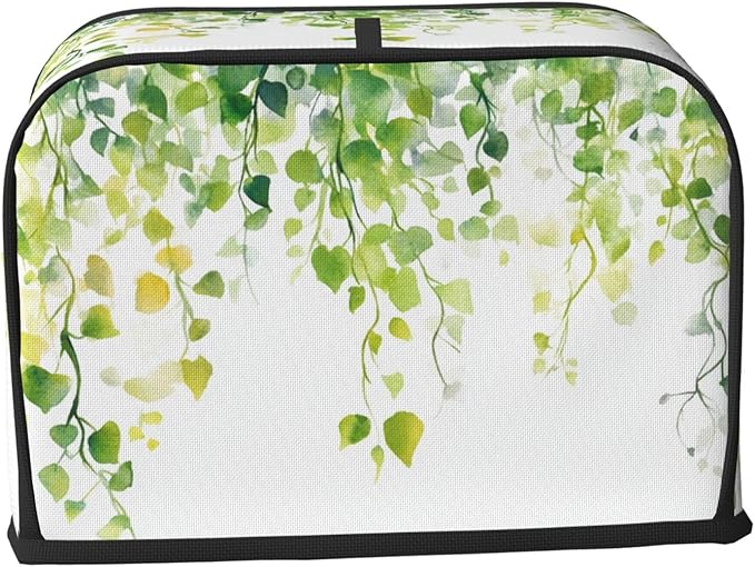 2 Slice Toaster Cover for Kitchen Watercolor Botanical Leaf Boho aterproof and Dustproof Toaster Dust Cover with Side Pockets Decorative Universal Cover for Wide Slot Toasters and Small Appliances