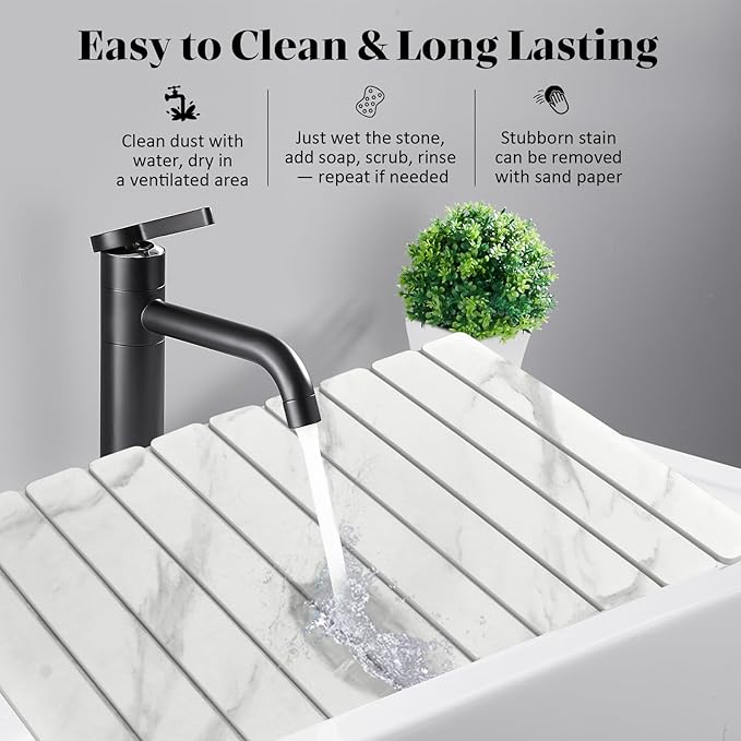 Large Stone Dish Drying Mats for Kitchen Counter, 24"(L)×16"(W) Marble-Pattern, Fast Drying Collapsible Dish Drying Mat, Eco-Friendly Absorbent Diatomaceous Earth Mats for Cups, Match Countertop