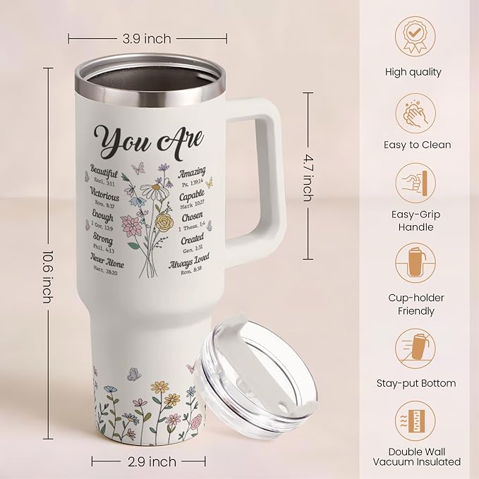 SANDJEST Christian Gifts for Women, Inspiration Gifts Tumbler 40oz Stainless Steel Insulated with Handle and Straw - Mother's Day Birthday Religious Gifts for Mom, Friend, Sister, Grandma