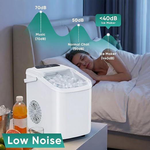 OLIXIS Countertop Ice Maker with Self-Cleaning, Portable Ice Maker Machine with Ice Scoop, 26Lbs/24H, 9 Cubes in 6 Mins, 2 Sizes of Bullet Ice for Home, Kitchen, Office