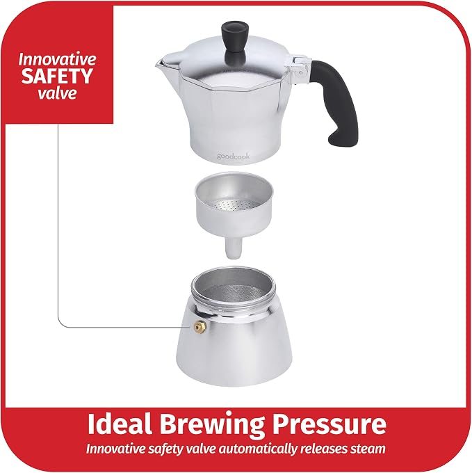 Goodcook Koffe 3-Cup Espresso Maker Aluminum Stovetop Moka Pot Coffeemaker Non-Electric