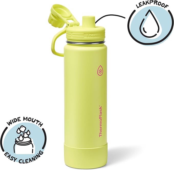 ThermoFlask Insulated Water Bottle with Spout Lid (24 oz, Unmellow Yellow) - Leakproof, Stainless Steel Water Bottle for Cold & Hot Drinks, Travel & Daily Hydration
