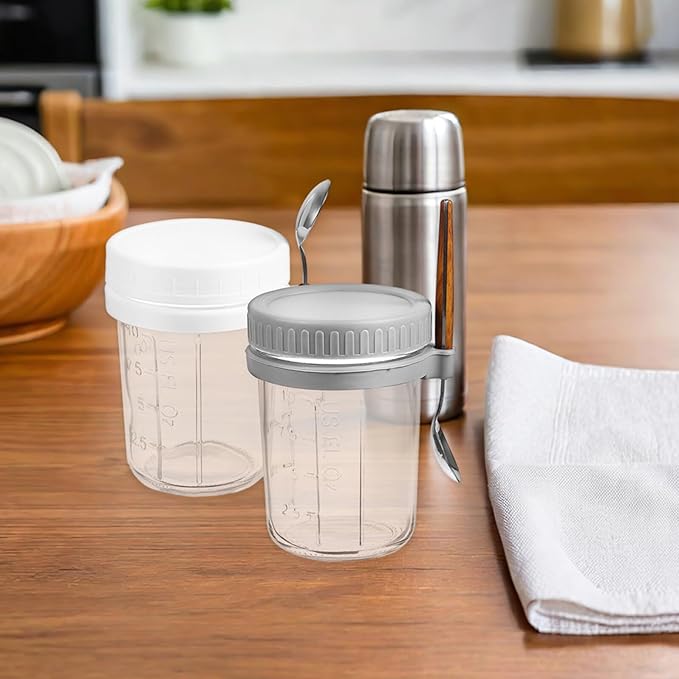 4pcs Glass Yogurt Granola Containers with Spoons and Airtight Lids 350ml Portable Breakfast Bowls for Meal Prep and Oats Storage