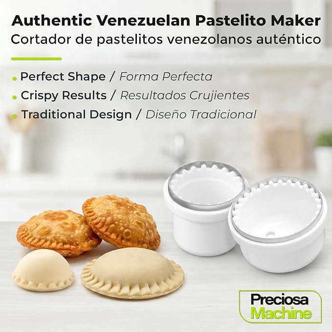 Cortador De Pastelitos Venezolanos [Pack of 2] 9cm and 6.5cm - Sandwich Cutter and Sealer Set - Stainless Steel & Food Grade Plastic Molde Para Pastelitos Venezolanos