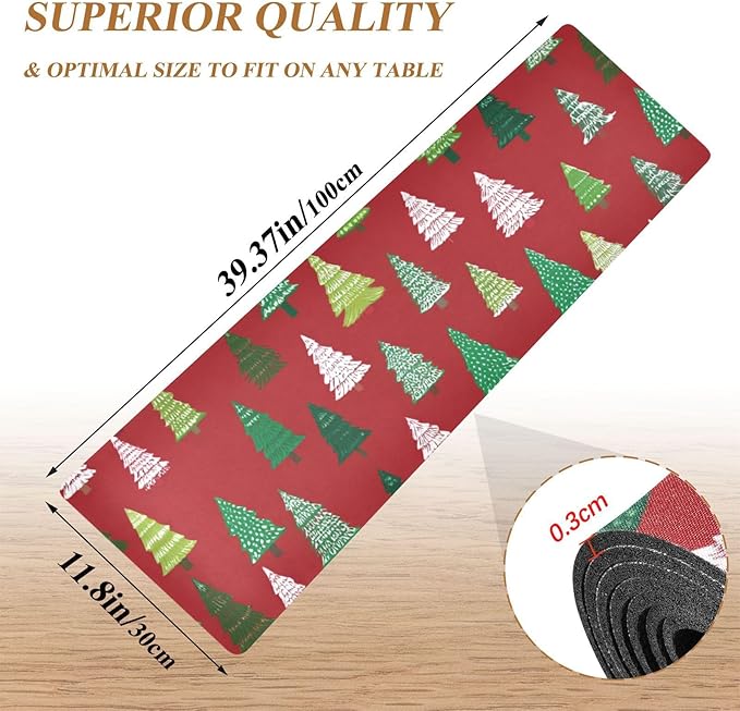 Christmas Trees White Green Trivet Table Runner Heat Resistant 230F for Hot Dishes Pots Plates Kitchen Dining Table Protector Decorative 39.37 X 11.8 Inch