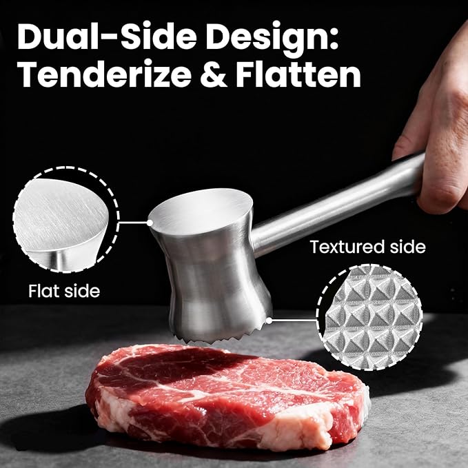 304 Stainless Steel Meat Tenderizer Mallet, Meat Hammer Dishwasher Safe with Storage Bag & Gift Box, Dual Sided Chicken Pounder for Steak, Beef, Poultry, Heavy Duty Kitchen Mallet