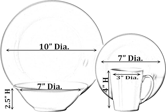 16 PC Rimmed Dinnerware Set for 4 Person | Mugs, Salad and Dinner Plates and Bowls Sets, Dishes with Highly Chip and Crack Resistant, Dishwasher and Microwave Safe, White. QI004500