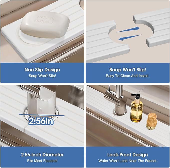 Stone Faucet Mat for Kitchen Sink, Water Absorbing Stone Faucet Splash Guard for Bathroom Counter 15.8" x 4", Kitchen Sink Splash Guard Behind Faucet, Ultra Fast Absorbing Mat Diatomaceous Earth
