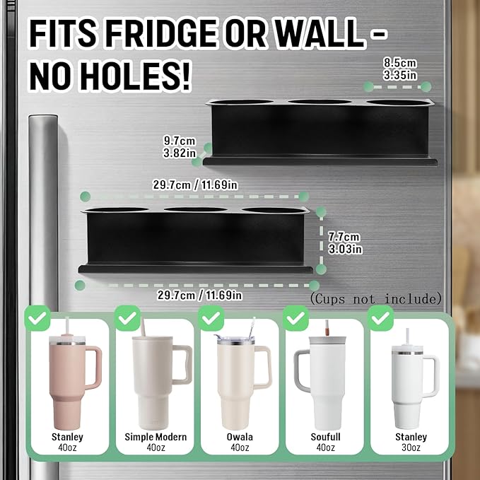 POLRAI 2 Pack Magnetic Stanley Cup Holder for Fridge, Water Bottle Organizer for Tumbler with Double Sided Tape Hold Stanley Cup Accessories for Kitchen Cabinet Wall