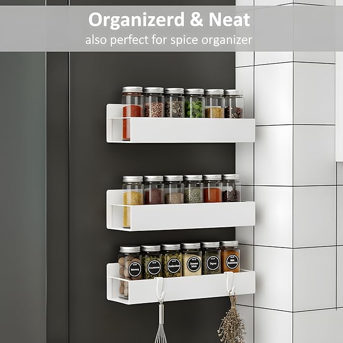 MGY 3Pack Magnetic Baby Bottle Organizer for Refrigerator,Space-Saving Storage for Baby Bottles, Metal Shelf with 4 Hooks,Station Organizer for Bottles
