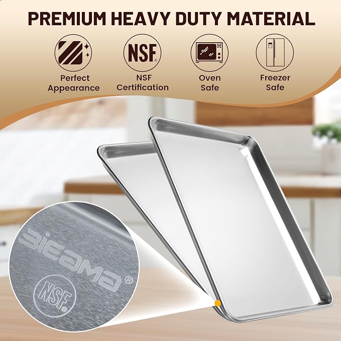 BIEAMA 6 Pack Half Size Baking Sheet Pan Aluminum Commercial Pan for Oven Freezer Bakery Hotel Restaurant 18" × 13"