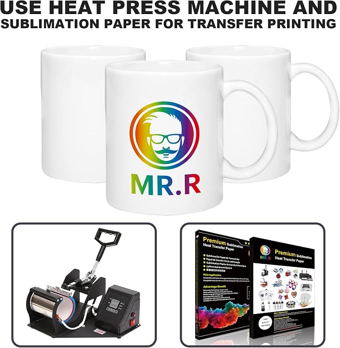 MR.R Set of 36 Sublimation Blanks Dishwasher White Ceramic Coffee Mugs 11oz Blank Ceramic Classic Drinking Cup Mug For Milk Tea Cola Water