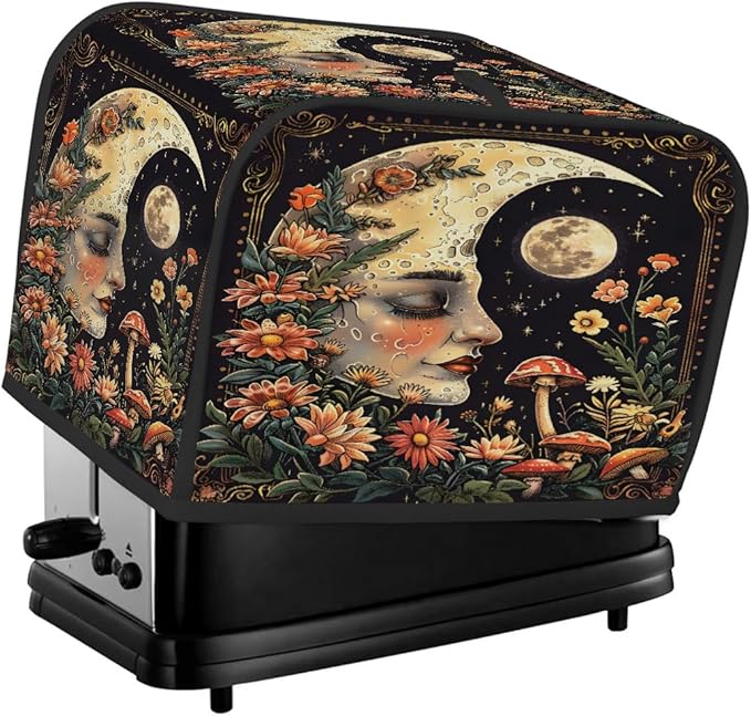 Flowers Moon Mushroom Face Toaster Cover 4 Slice Dust and Fingerprint Protection Toaster Bread Maker Covers Washable Kitchen Small Appliance Covers for Kitchen Accessories Decor Bakeware Women Gift