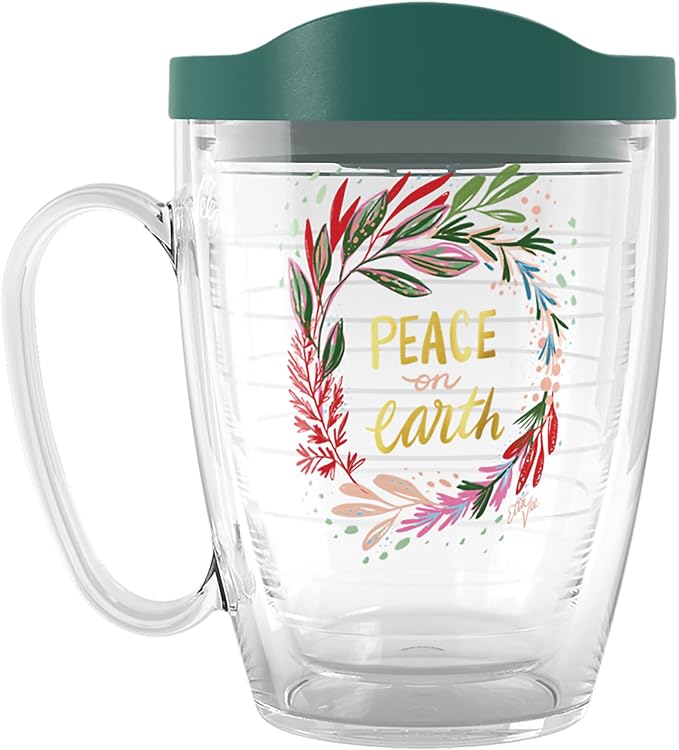 Tervis EttaVee Christmas Holiday Peace On Earth Made in USA Double Walled Insulated Tumbler Travel Cup Keeps Drinks Cold & Hot, 16oz Mug, Peace
