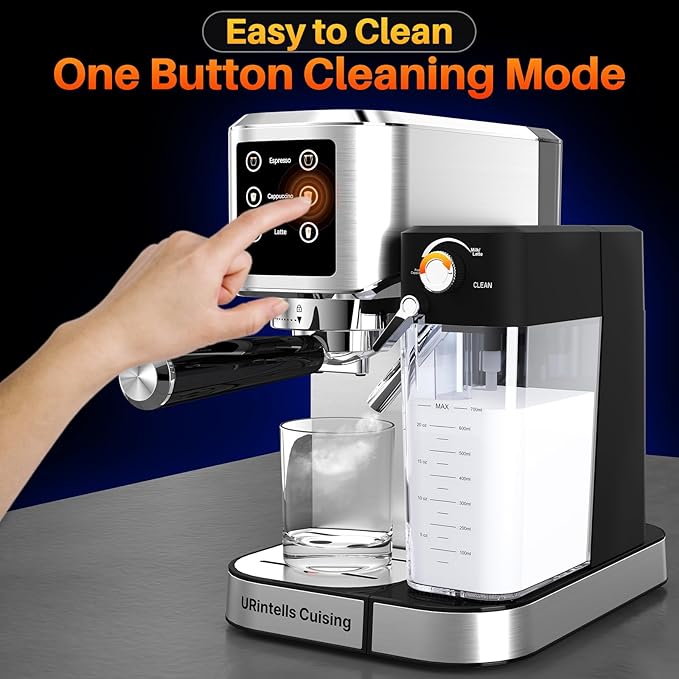 Espresso Machine 20 Bar Touchscreen Espresso Maker with Automatic Milk Frother for Cappuccino Latte,Stainless Steel Coffee Machine with Independent Frothing and Dual Heating System,Easy to Clean