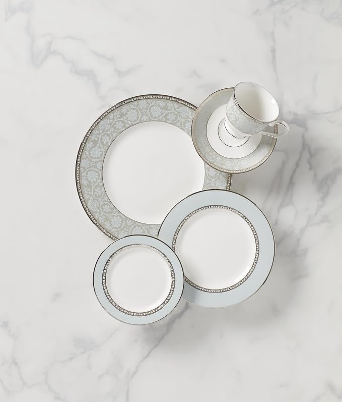Lenox Dinnerware Set, Westmore 5-Piece Place Setting Set, Service for 1, Bone China Dinnerware, Dishwasher And Microwave Safe, Plate, Saucer, and Teacup, Kitchen and Dining (White/Blue, 5 Piece)