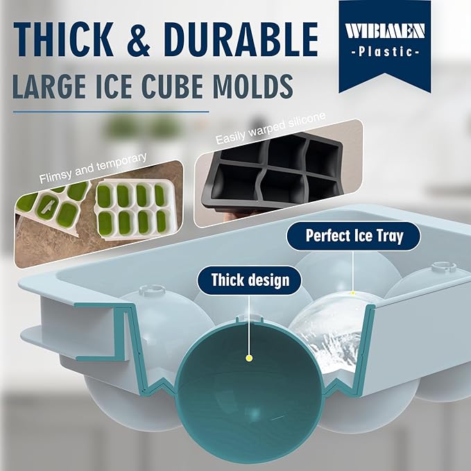 Large Ice Ball Maker Mold, 1.9" Round Ice Cube Mold for Whiskey Bourbon Cocktail, 6 Balls, Sphere Ice Mold, Big Ice Cube Tray with Container and Tongs, Easy to Fill & Release