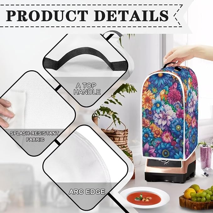 Bright Blossoms Kitchen Blender Cover Toaster Cover Boho Mandala Floral 2 Slice Washable Kitchen Accessories Small Appliance Protector Covers