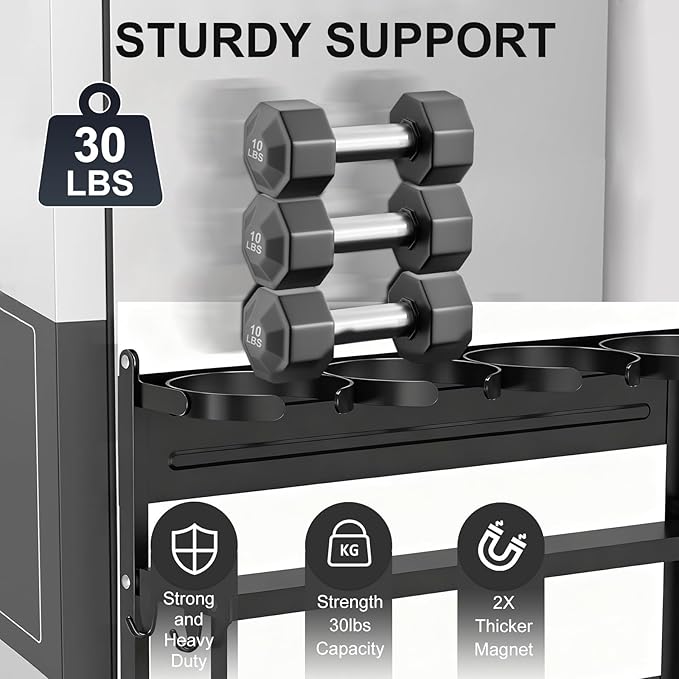 Magnetic Stanley Cup Holder for Refrigerator, Water Bottle Organizer for Stanley 40/30/20 oz Tumbler, Fridge Kitchen Storage Rack with 8 Holders & 2 Wood Rods, Owala/Yeti/Stanley Cup Accessories-Black