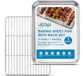 Herogo Small Baking Sheet with Wire Rack Set(1 Pans + 1 Racks), 10.5"x 8" x 1" Stainless Steel Cookie Sheet Bakeware Set for Oven, Nontoxic & Easy Clean