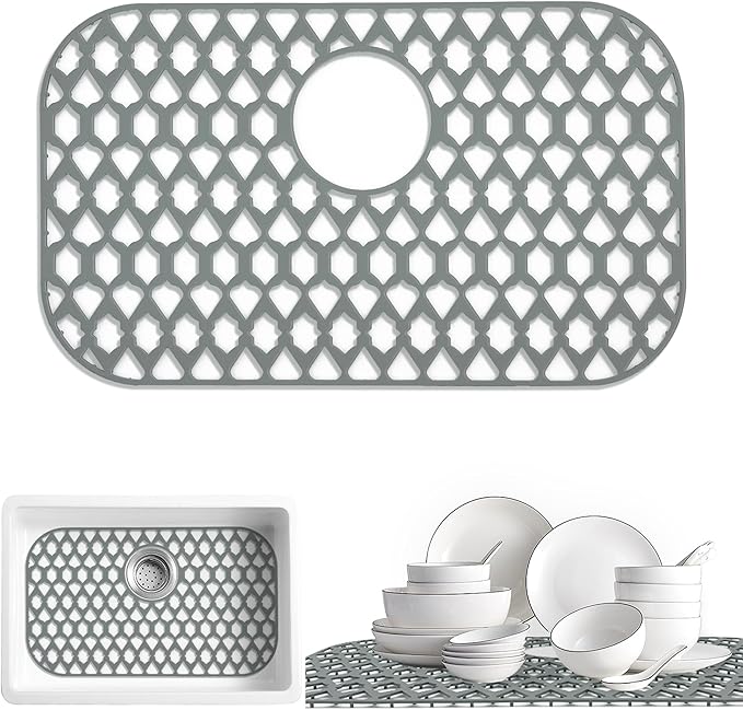 SAMSIER Silicone Sink Protectors Mats (13x11 & 14x12 & 16x12 & 18x16 & 19x14 & 21x16 & 22x13 & 25x16 & 26x14 & 28x14 & 30x16) for Bottom of Kitchen Sink (22”x13”, Rear Drain)