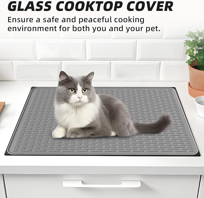LOPNUR Electric Stove Cover for Stove Top, 27.8"x20" Silicone Stove Mat for Glass Top Stove Cover, Heat Resistant Induction Cooktop Protector, Non-Slip Kitchen Glass Cooktop Protector, Grey