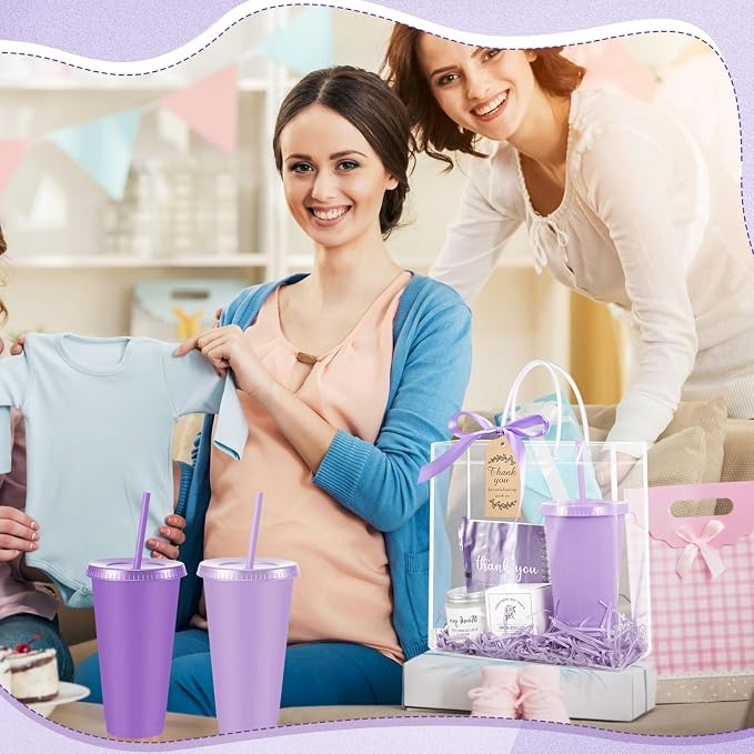 Nuogo 6 Sets New Parent Shower Prizes for Player Winners Adult, Wedding Bridal Shower Gift, Plastic Tumbler Notebook Scented Candle Ballpoint Pen Bag (Gradient Purple,Classic Style)