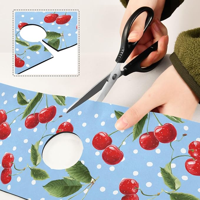 Kitchen Sink Splash Guard 2 PCS 14.7 Inch Sink Faucet Mat Splash Guard for Bathroom Countertop Water Absorbent Foldable Cuttable Soft Washable Light Blue Dots Red Cherry