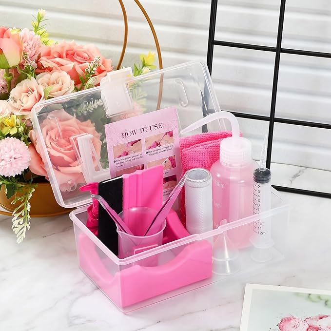 LemonRoad 15 Pcs Snow Globe DIY Tumbler Tool Kit Include Storage Box Squeeze Bottle Funnel Silicone Cup Cradle Measuring Cup Flashlight for Beginner Making Supplies Thanksgiving Day Gifts (Hot Pink)
