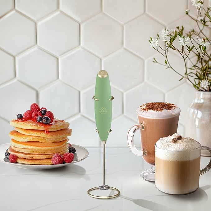 Zulay Kitchen Powerful Milk Frother Wand With 4 AA Duracell Batteries - Ultra Fast Handheld Drink Mixer - Electric Whisk Foam Maker for Coffee, Lattes, Cappuccino, Matcha & Creamer - Forest Gold