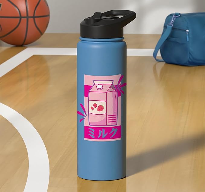 Kawaii Japanese Pink Retro 90s Strawberry Milk Carton Stainless Steel Insulated Water Bottle