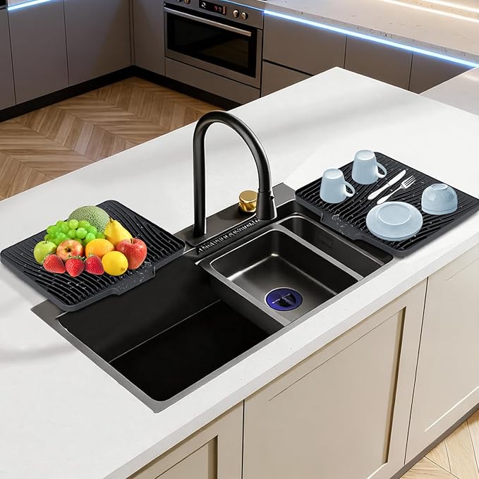 Silicone Dish Drying Mat for Kitchen Counter, Dish Drying Pad, Non-Slip Drain Pad with Built-in Drain, Heat Resistant Stone Drying Mat