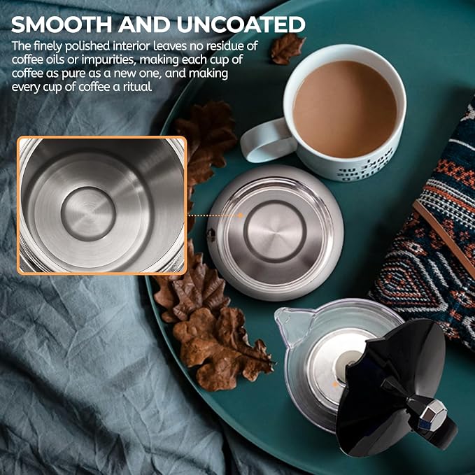Clear Plastic Moka Pot 6 Cup 300ml Stainless Steel Coffee Maker Uncoated Stovetop Espresso Coffeemaker Italian Classic Style Brewing Greca Cafe Mocha for Cafeteras Camping Travel Home Use