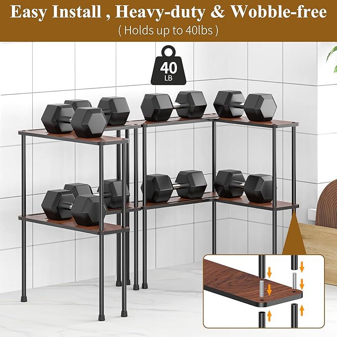 Spicy Rack Pro – Expandable 10"-18.9" Spice Rack for Cabinet, 2-Tier Wood & Metal Shelf, Heavy Duty, High Space for Large Bottles, Easy 3-Min Install, Stackable or Side-by-Side