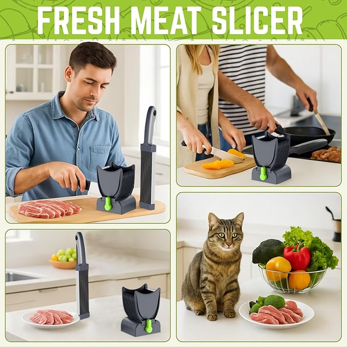 Fresh Meat Slicer & Cleaver Set – Adjustable 2mm/4mm Thickness –17 Blade Manual Meat Slicer for Beef, Pork, Chicken – Slice, Shred, Dice – Home Cooking, BBQ, Jerky, Hot Pot