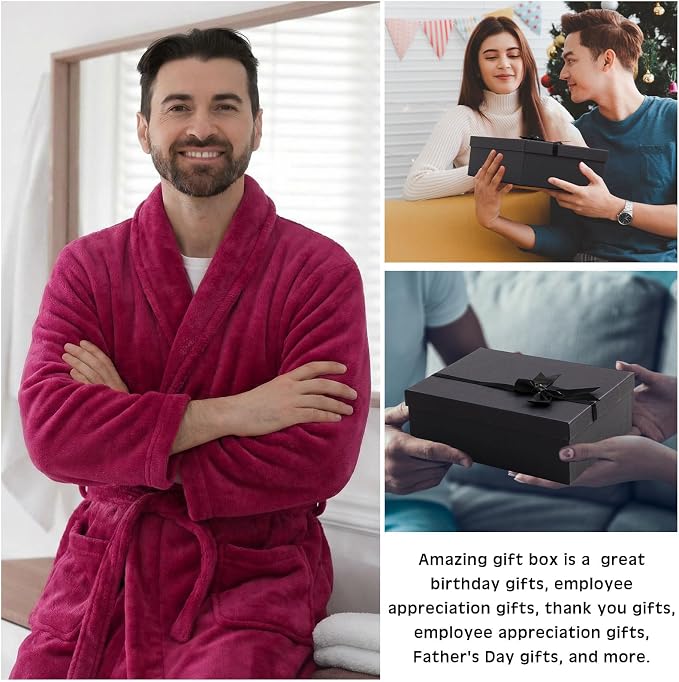 Nuogo 15 Pcs Birthday Gifts for Men Beard Care Set for Him Dad Birthday Gifts Basket Ideas Kit for Men Tumbler Bath Robe for Father's Day Dad Husband Boyfriend Box(Unhooded,Wine Red)