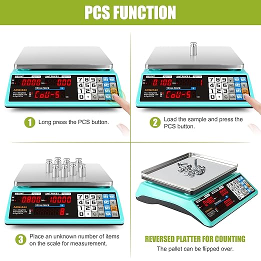 88lb Commercial Food Scale Lb/Kg/Oz Conversion, Price Computing Scale with Dual Display, Rechargeable, Waterproof Reversible Platter, Counting for Farmers Market, Meat Shop, Retail Store, Home Kitchen