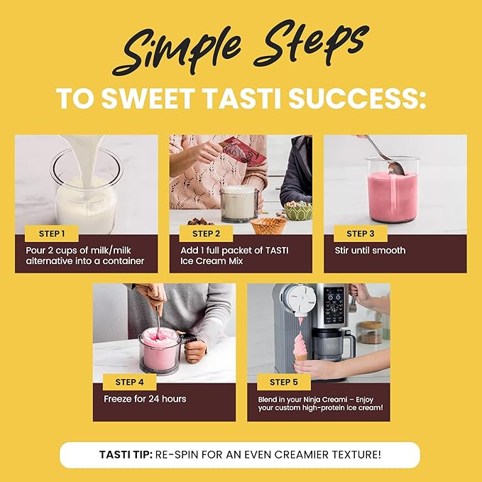 TASTI High-Protein Ice Cream Mix - Chocolate, Vanilla, & Strawberry Sugar Free Ice Cream Powder - Made for Ninja Creami, Soft Serve Mix with <150 Calories (6-Pack, 2 of Each Flavor)