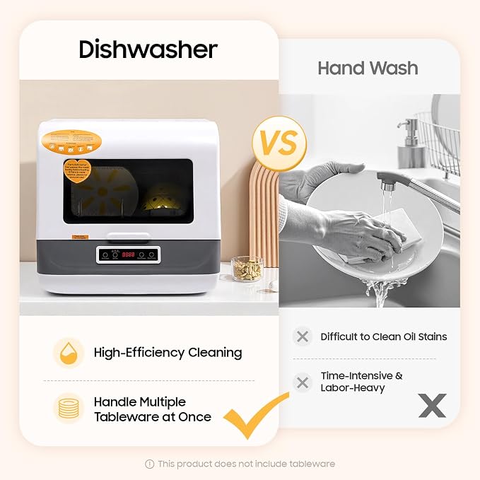Washing Dishes Machine, Portable Countertop Dishwashers, 17.72x15.75x17.3in Compact Dishwashers With 2 Gal Water Tank & Inlet and Outlet Hose, 3 Programs, 360° Rotating Spray, Practical Filter, White