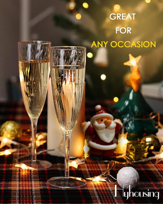 HyHousing 16 Pack Plastic Champagne Flutes, 6 Oz Clear Disposable Champagne Glasses with Long Stem, Elegant Toasting Flutes for Wedding Bridal Shower Brunch Mimosa Bar Party