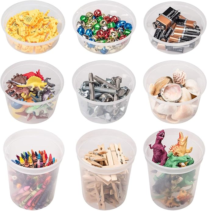 DuraHome Food Storage Containers with Lids 8oz, 16oz, 32oz Freezer Deli Cups Combo Pack, 44 Sets BPA-Free Leakproof Round Clear Takeout Container Meal Prep Microwavable, Airtight Lids (Mixed Sizes)