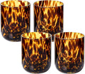 Tortoise Shell Drinking Glasses Set of 4, Brown Decorative Tortoise Shell Tumbler Cups for Wine & Drinks，Drinking Glasses for Wedding Gifts, Housewarming, Cocktail Party (4, 10oz)