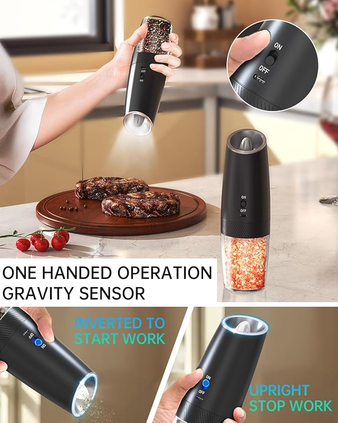 CIRCLE JOY Rechargeable Electric Salt and Pepper Grinder Set and Gravity Electric Salt and Pepper Grinder Set Rechargeable