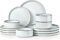 Herogo 12 Pieces Stoneware Dinnerware Set for 4, Ceramic Dinner Dishware Sets for Home Kitchen, Plates and Bowls with Rustic Terracotta Bottom, Dishwasher & Microwave Safe, Icy White
