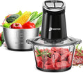 IRIITCH Food Processor with LED Timer, 800W Electric Chopper with 2 Bowls, Stainless Steel and Black, 2 Bi-Level Blades, Meat Grinder for Nuts, Onion, Garlic, Baby Food